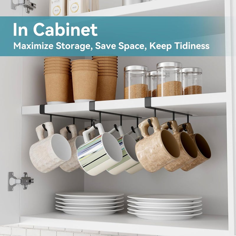 ECROCY Mug Hooks for Cabinet, Clip-On Shelf and Only Fits Flat Cabinet Without Any Lip, 3pcs Mug Holder No Drilling Free Damage - Image 2